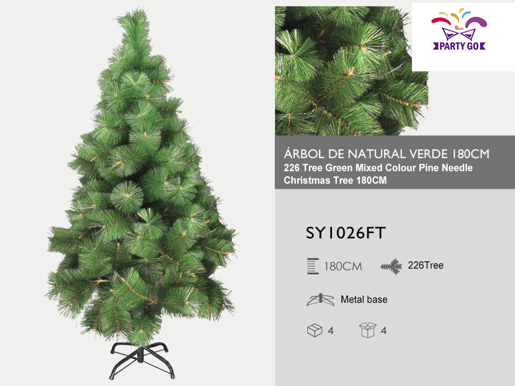 Árbol de Navidad PartyGo 226 con ramas de agujas de pino verde de 180 cm
