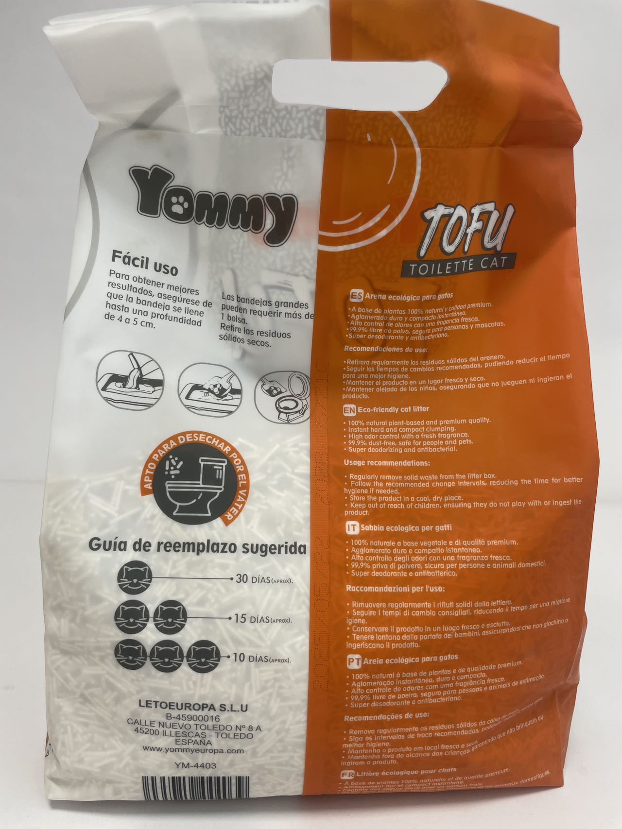 Arena para gatos de tofu puro de 6 l