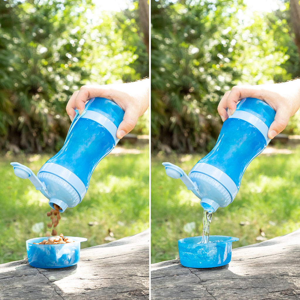Botella 2 en 1 Dispensador de agua y comida portátil para mascotas