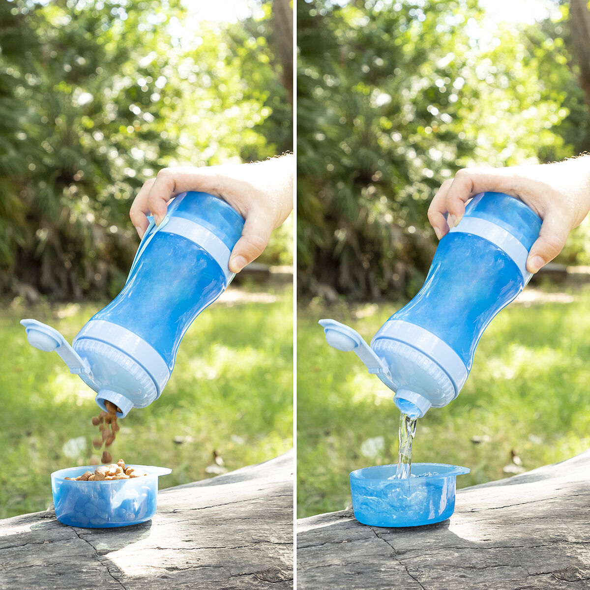 Botella 2 en 1 Dispensador de agua y comida portátil para mascotas
